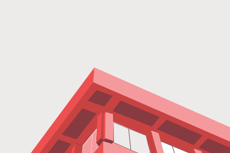 Project of buildings around USF campus in monochrome pink and red colors redrawn in Adobe Illustrator.